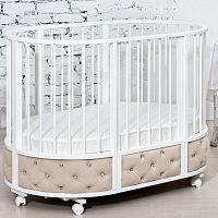 Кровать детская овальная с маятником "EVA" декор VIP белый-капучино